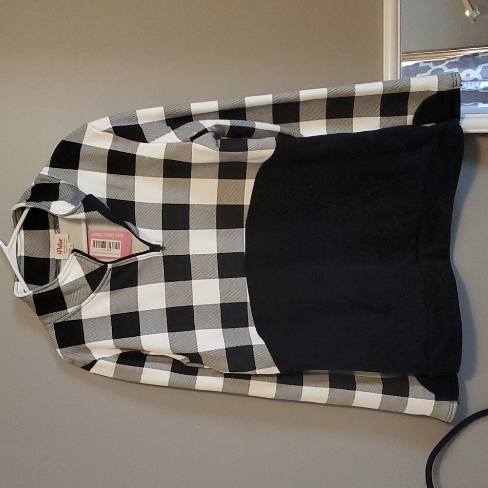 Black and white plaid half zip